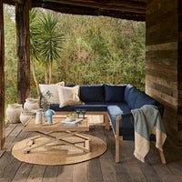 Shiro Corner Sofa with Navy Cushions with Akira Coffee Table Set