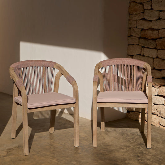 Shiro 6 Seater Wooden Garden Dining Set with 2 Shiro Benches & 2 Shiro Chairs - Pink Rope