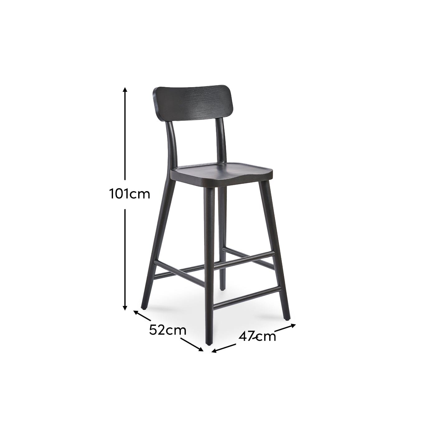 Silvester Black Bar Stool with Backrest