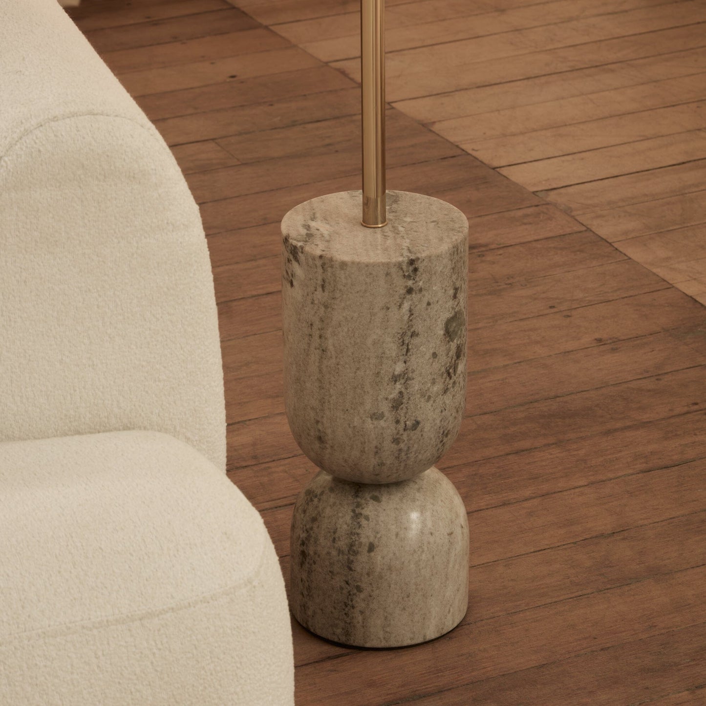 Tiree 97cm Taupe Marble Floor Lamp Base with Tiree 30cm Tall Lamp Shade - Ivory Boucle