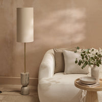 Tiree 97cm Taupe Marble Floor Lamp Base with Tiree 30cm Tall Lamp Shade - Ivory Boucle