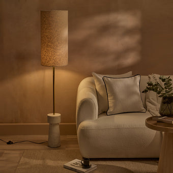compare product Tiree 97cm White Marble Floor Lamp Base with Tiree 30cm Tall Lamp Shade - Ivory Boucle