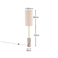 Tiree 97cm Taupe Marble Floor Lamp Base with Tiree 30cm Tall Lamp Shade - Ivory Boucle