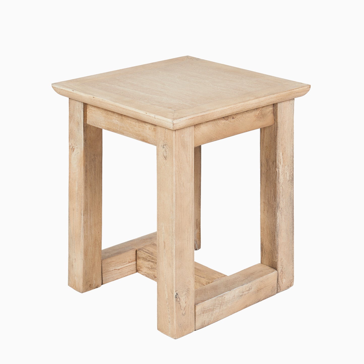 Outlet - Valdis Mango Wood & Travertine Square Side Table