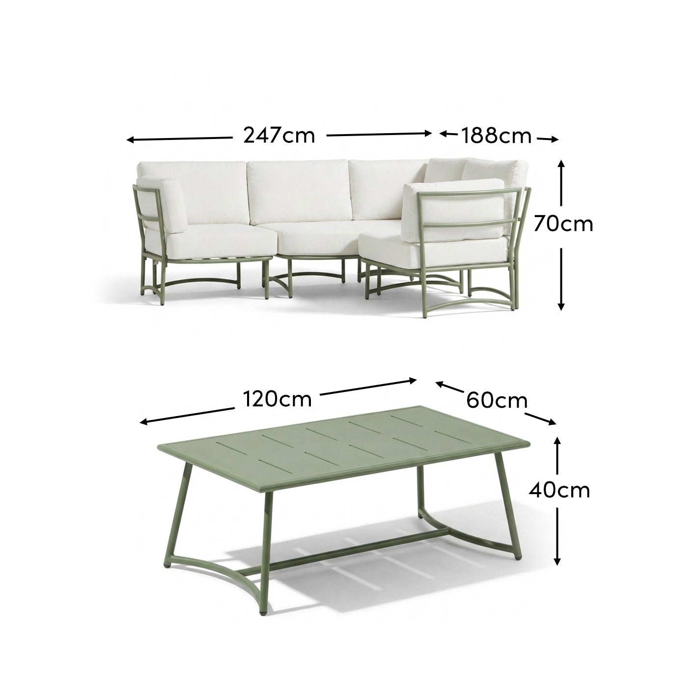 Wilder 4 Seater Garden Corner Set with Wilder Coffee Table - Olive Green