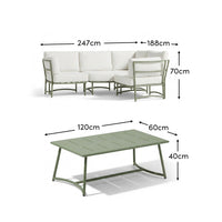 Wilder 4 Seater Garden Corner Set with Wilder Coffee Table - Olive Green