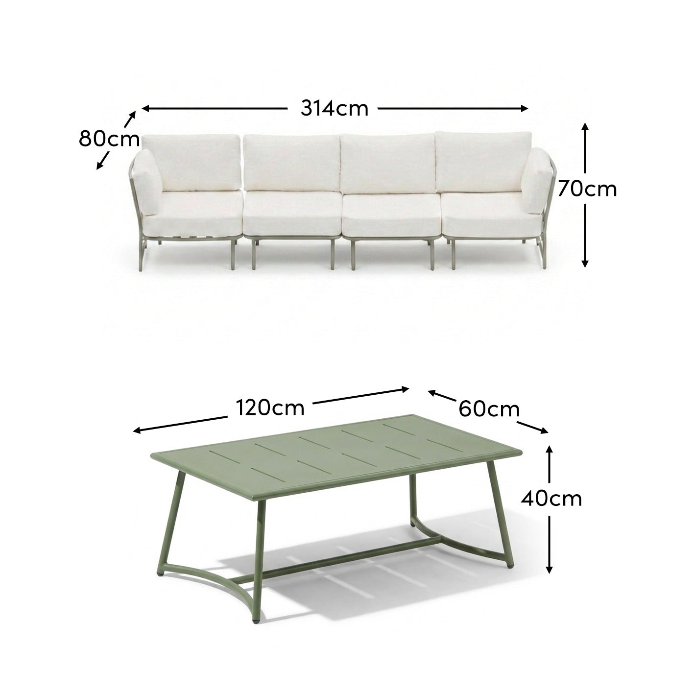 Wilder 4 Seater Metal Garden Conversation Set with Wilder Coffee Table - Olive Green