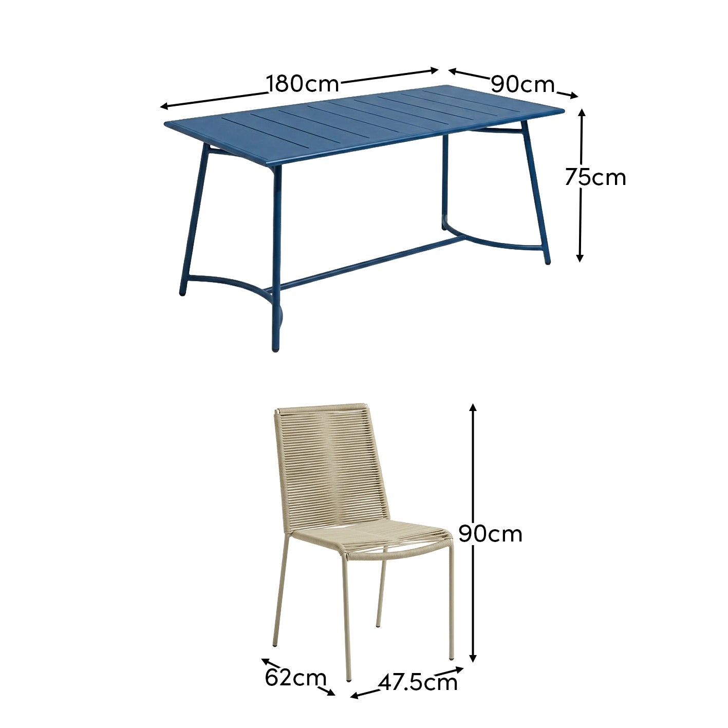 Wilder 6 Seater Blue Garden Dining Set with Ryder Clay Chairs