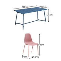 Wilder 6 Seater Blue Dining Table Set with Wren Pink Chairs