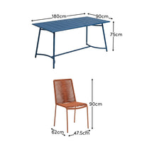 Wilder 6 Seater Blue Garden Dining Set with Ryder Burnt Orange Chairs