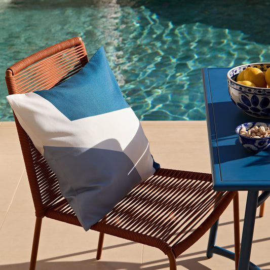 Wilder 6 Seater Blue Garden Dining Set with Ryder Burnt Orange Chairs