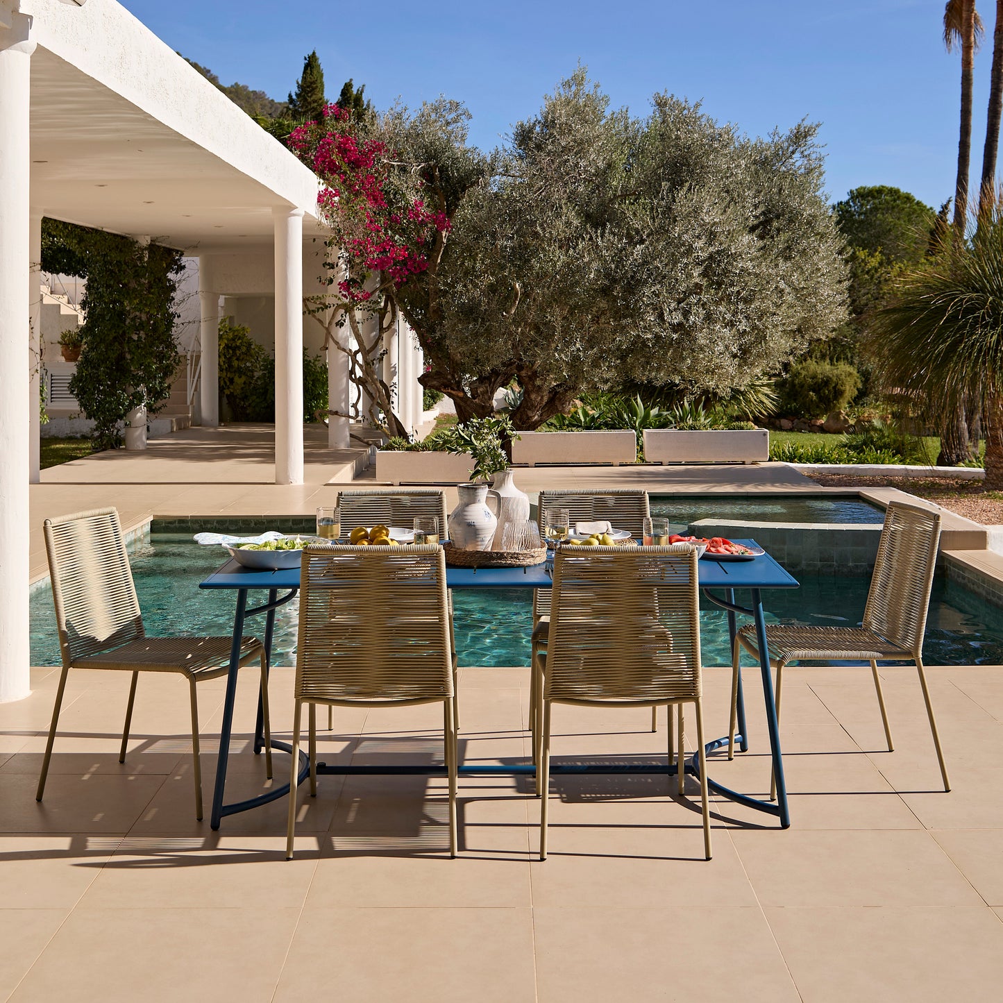 Wilder 6 Seater Blue Garden Dining Set with Ryder Clay Chairs