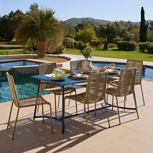 Wilder 6 Seater Blue Garden Dining Set with Ryder Clay Chairs