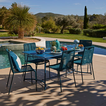 compare product Wilder 6 Seater Blue Garden Dining Set with Ryder Teal Chairs