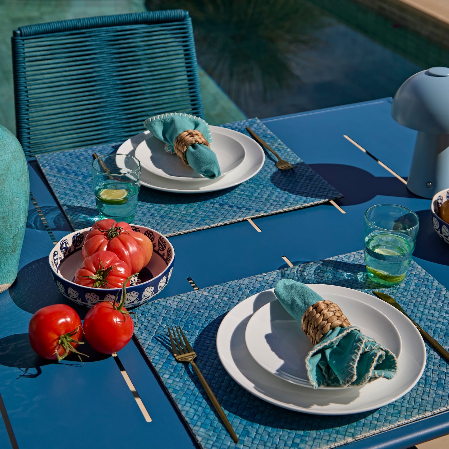 Wilder 6 Seater Blue Garden Dining Set with Ryder Teal Chairs
