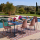 Wilder 6 Seater Blue Dining Table Set with Wren Pink Chairs