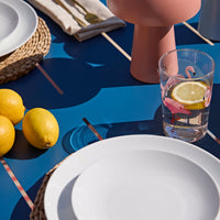Wilder 6 Seater Blue Dining Table Set with Wren Pink Chairs