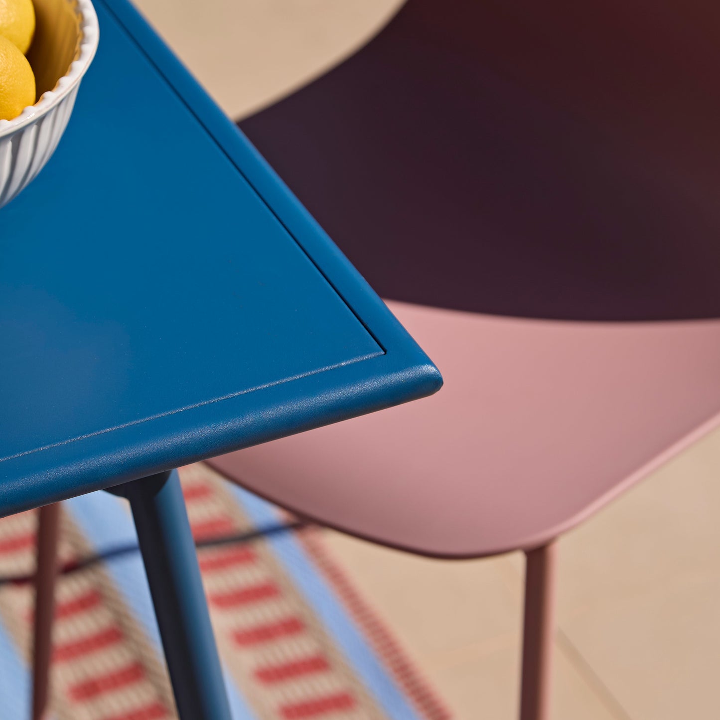 Wilder 6 Seater Blue Dining Table Set with Wren Pink Chairs