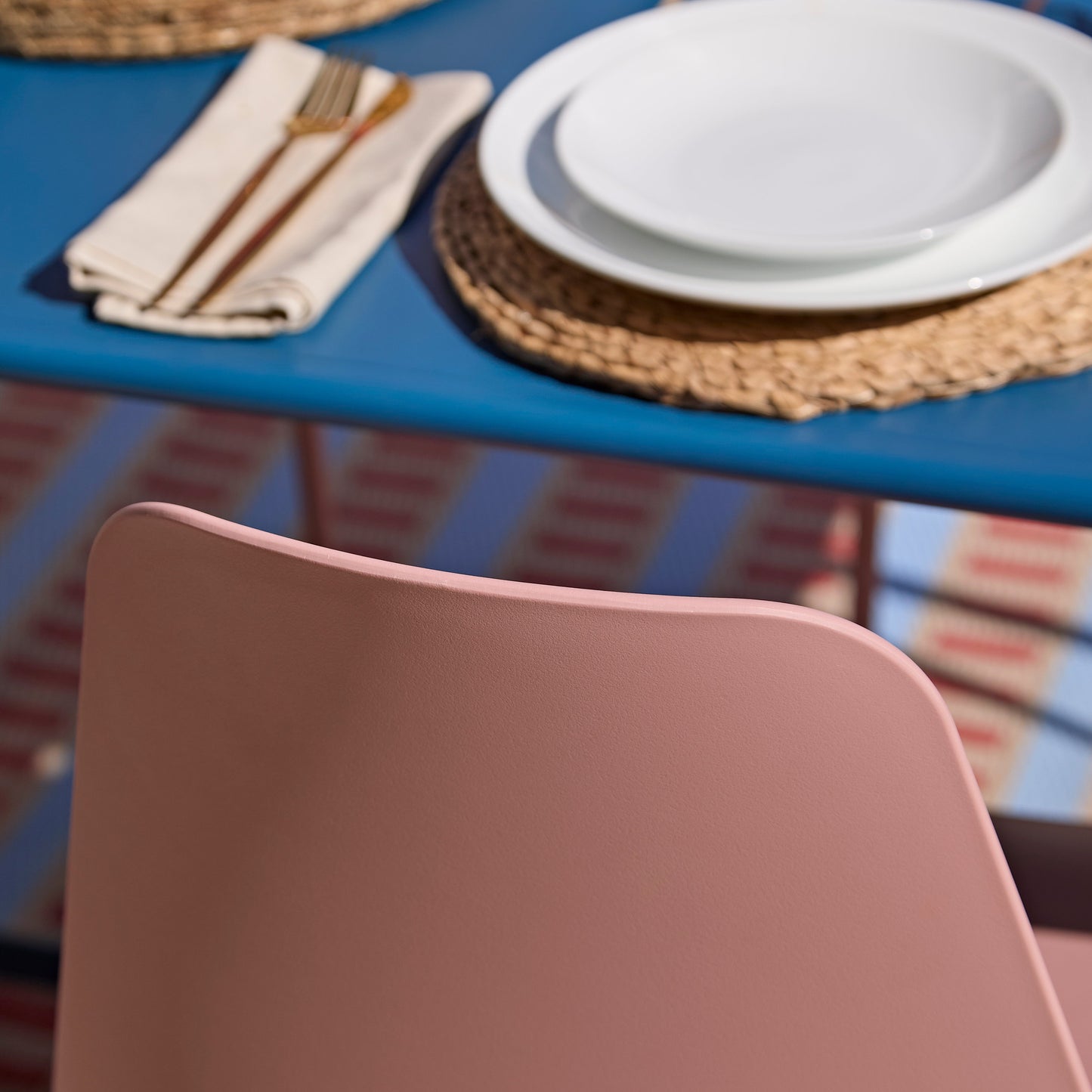 Wilder 6 Seater Blue Dining Table Set with Wren Pink Chairs