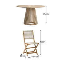 Willow 4 Seater White Acacia Round Garden Dining Set with Cove Beige Rope Chairs