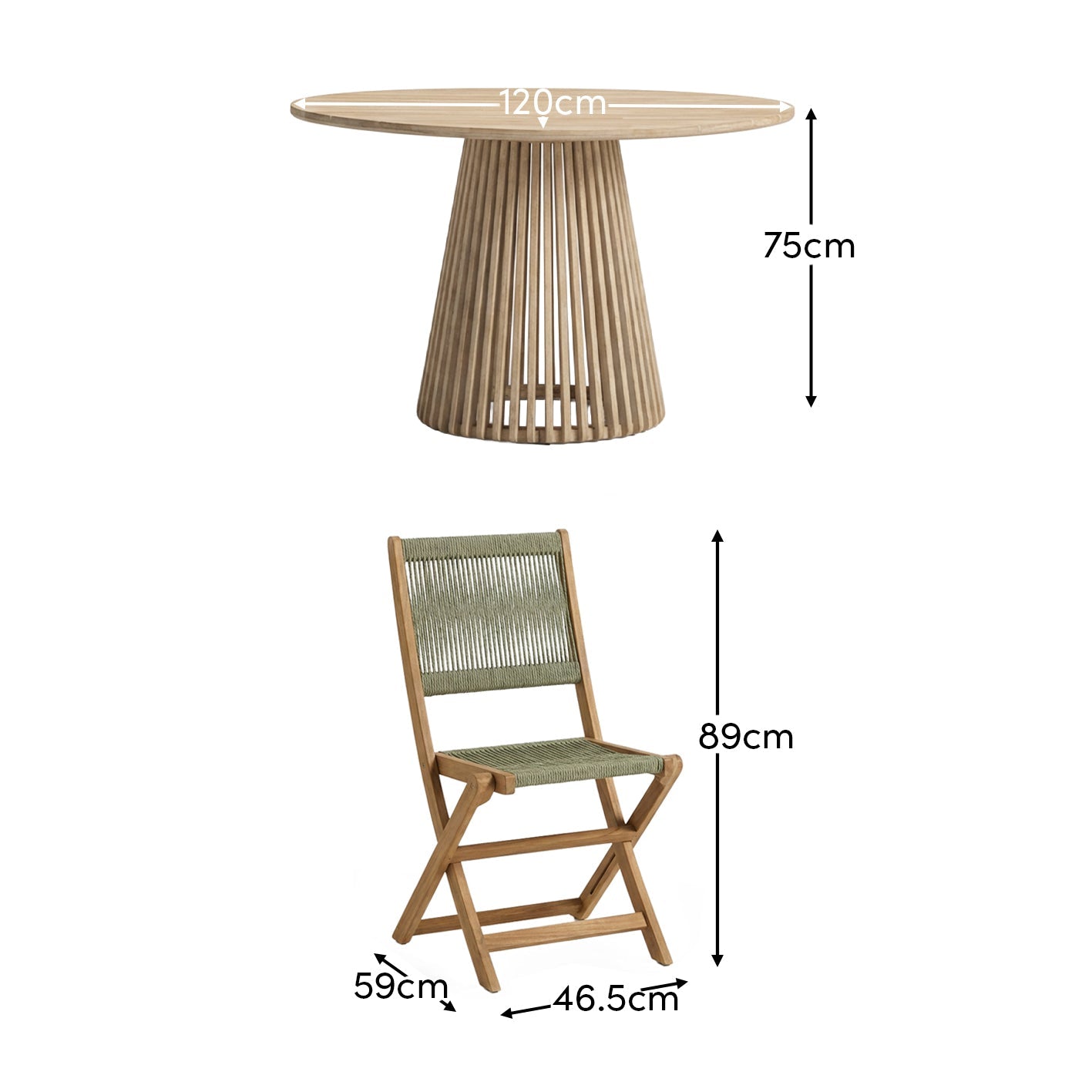 Willow 4 Seater White Acacia Round Garden Dining Set with Cove Green Rope Chairs