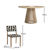 Willow 4 Seater Wooden Brushed Light Acacia Round Dining Set with Saffron Black and Beige Chairs