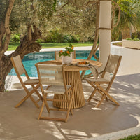 Willow 4 Seater White Acacia Round Garden Dining Set with Cove Beige Rope Chairs