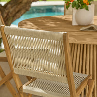 Willow 4 Seater White Acacia Round Garden Dining Set with Cove Beige Rope Chairs