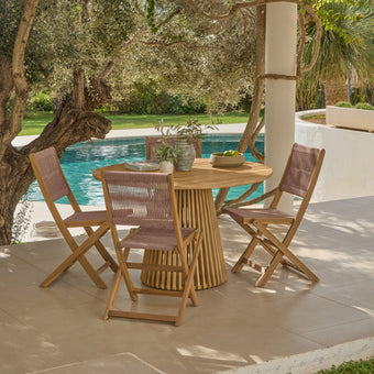 compare product Willow 4 Seater White Acacia Round Garden Dining Set with Cove Pink Rope Chairs