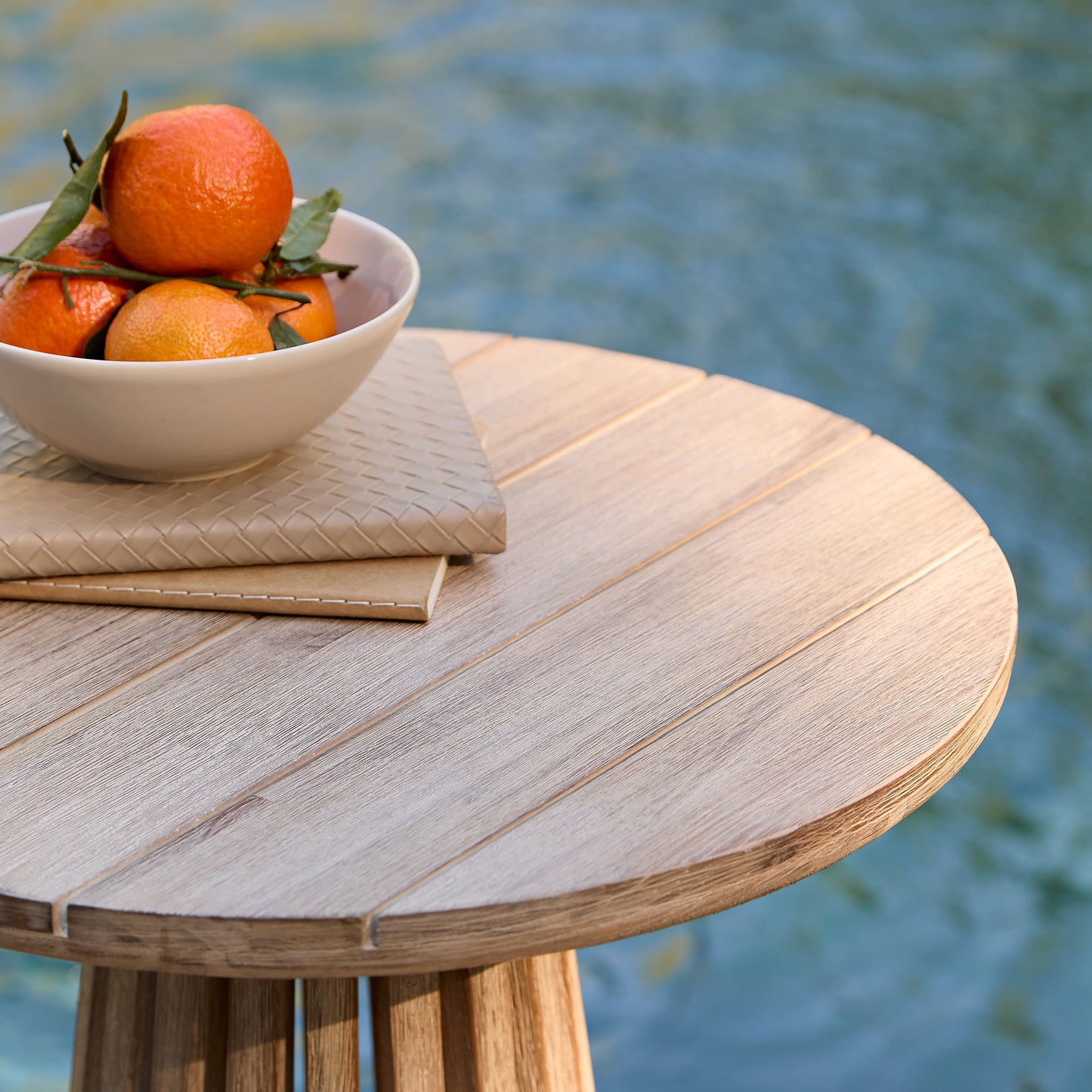 Willow Round Wooden Garden Side Table - Brushed Light Acacia
