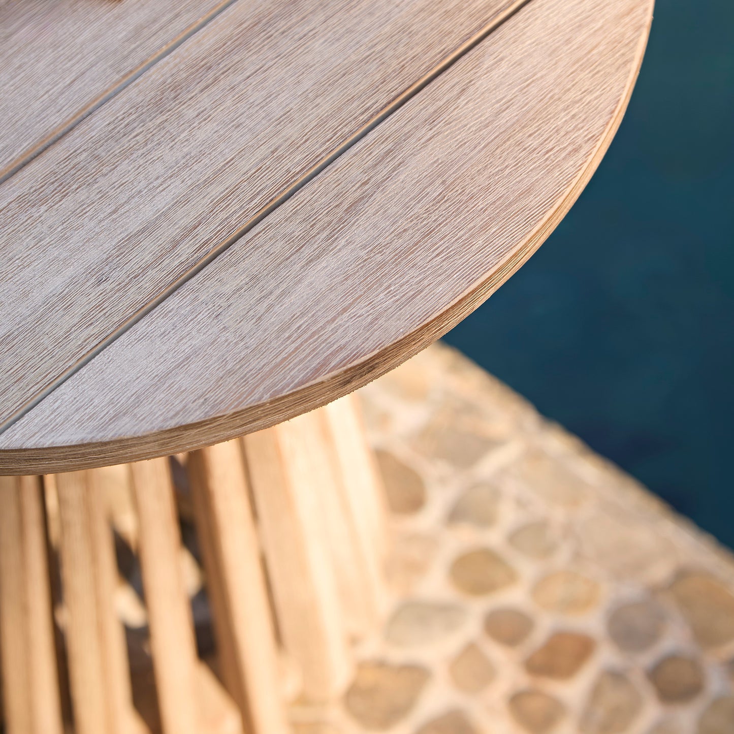 Willow Round Wooden Garden Side Table - Brushed Light Acacia