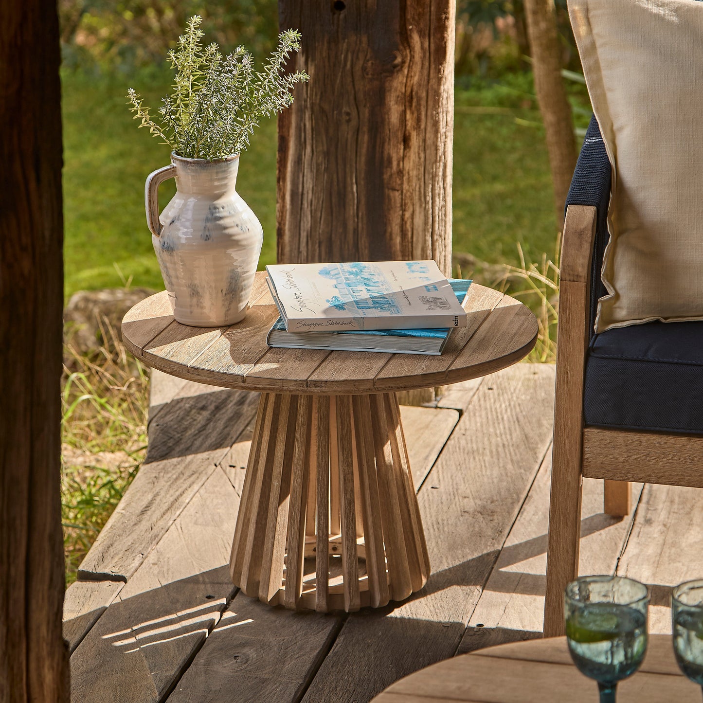 Willow Round Wooden Garden Coffee Table - Brushed Light Acacia