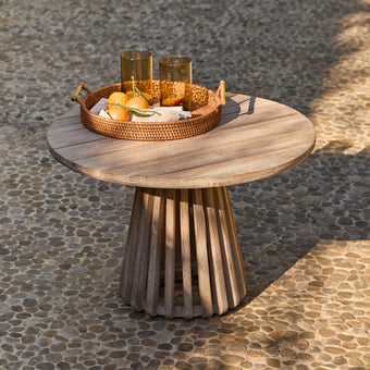 compare product Willow Round Wooden Garden Coffee Table - Brushed Light Acacia