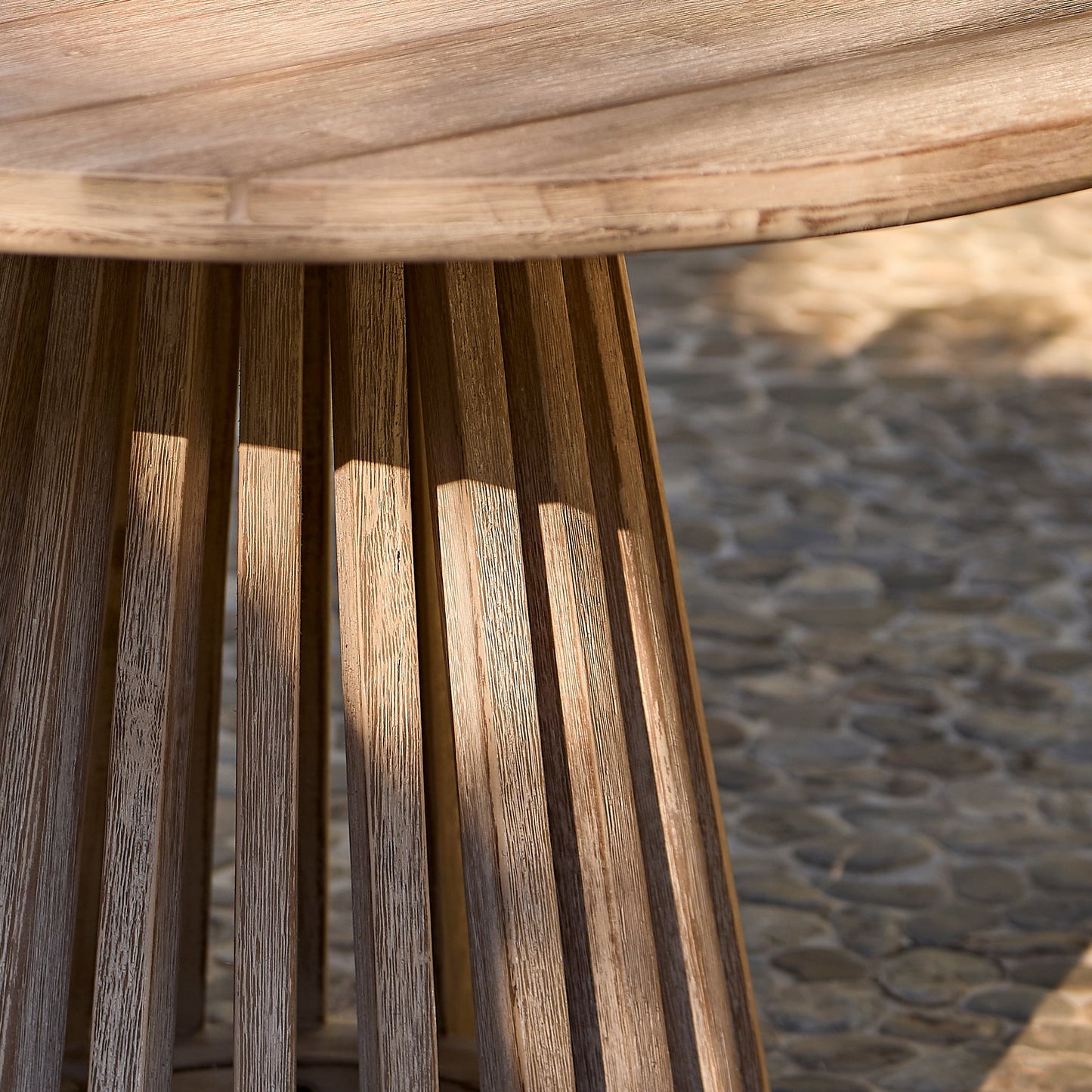 Willow Round Wooden Garden Coffee Table - Brushed Light Acacia