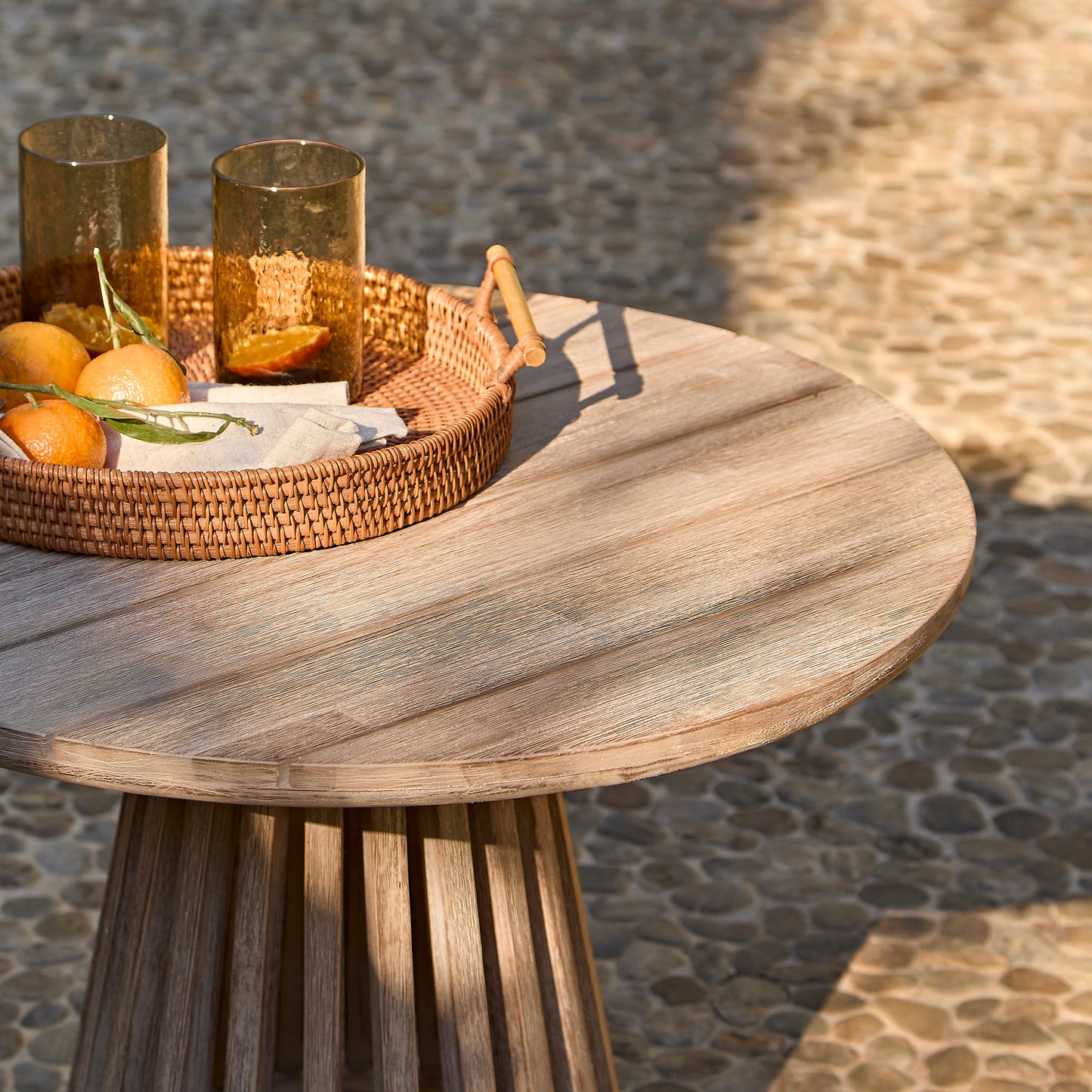 Willow Round Wooden Garden Coffee Table - Brushed Light Acacia