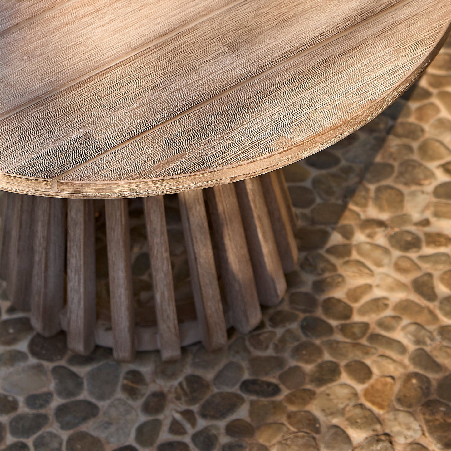 Willow Round Wooden Garden Coffee Table - Brushed Light Acacia