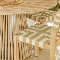 Willow 4 Seater Wooden Brushed Light Acacia Round Dining Set with Saffron Natural and Beige Chairs