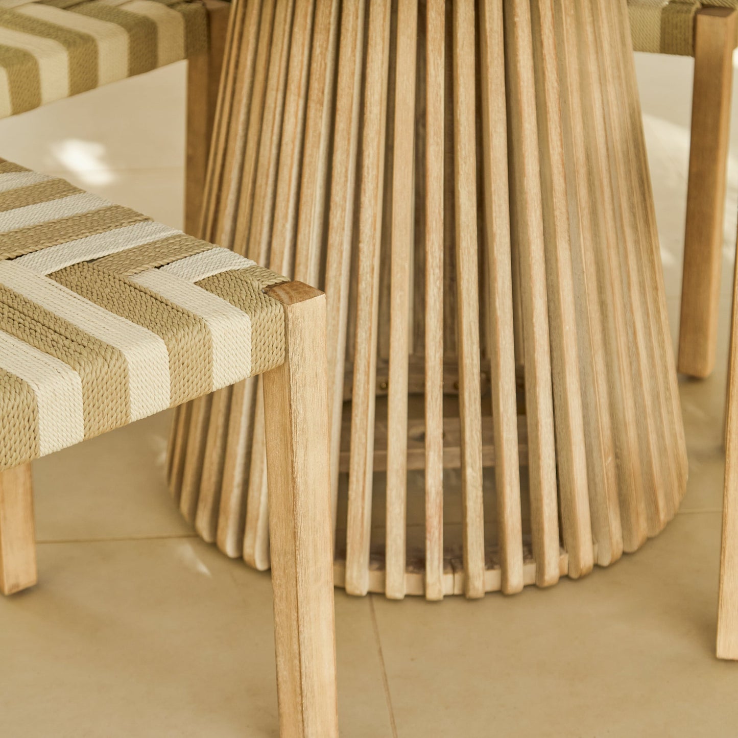 Willow 4 Seater Wooden Brushed Light Acacia Round Dining Set with Saffron Natural and Beige Chairs