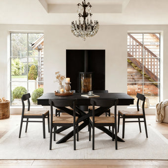 compare product Amelia Black Extending Dining Table Set - 6 Seater - Faye Wooden Black Dining Chairs