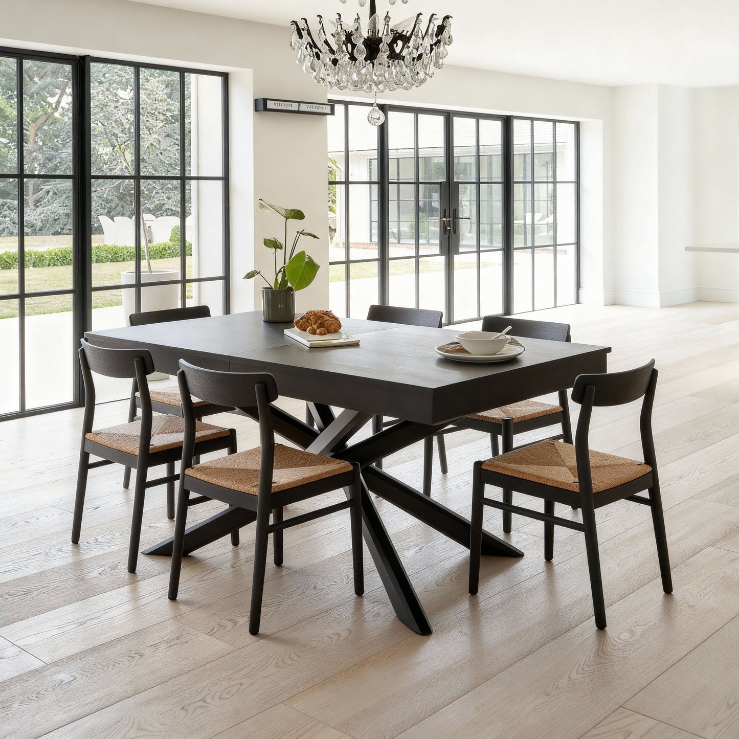Amelia Black Extending Dining Table Set - 6 Seater - Faye Wooden Black Dining Chairs