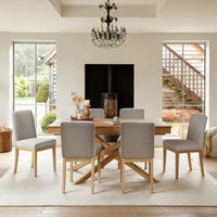 Amelia Whitewash Extending Dining Table Set - 6 Seater - Nolan Fawn Linen Dining Chairs - Whitewash Oak Legs