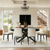 Amelia Black Extending Dining Table Set - 6 Seater - Nolan Boucle Dining Chairs - Black Oak Legs