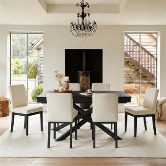 compare product Amelia Black Extending Dining Table Set - 6 Seater - Nolan Boucle Dining Chairs - Black Oak Legs