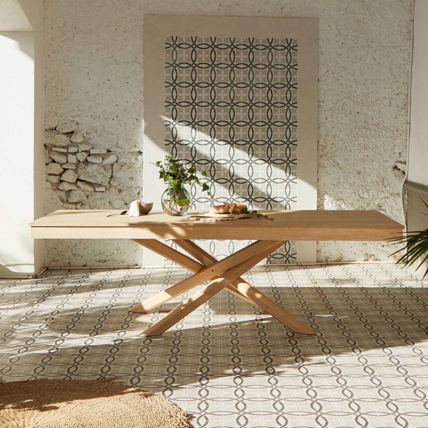 Amelia Whitewash Extending Dining Table Set - 6 Seater - Nolan Fawn Linen Dining Chairs - Whitewash Oak Legs
