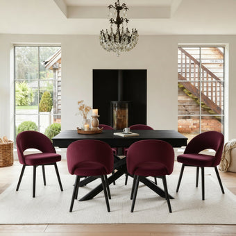 compare product Amelia Black Extending Dining Table Set - 6 Seater - Marilyn Burgundy Red Dining Chairs - Black Legs