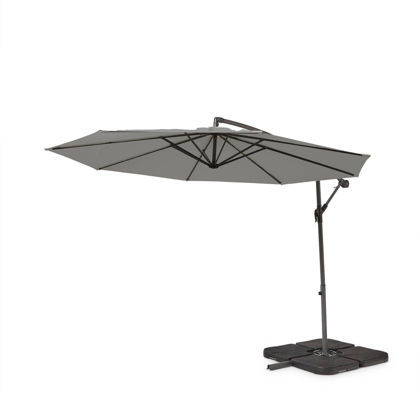Outlet - Aston 9 Seater Rattan Garden Corner Sofa Set with Grey Lean Over Parasol - Polywood Top - Grey