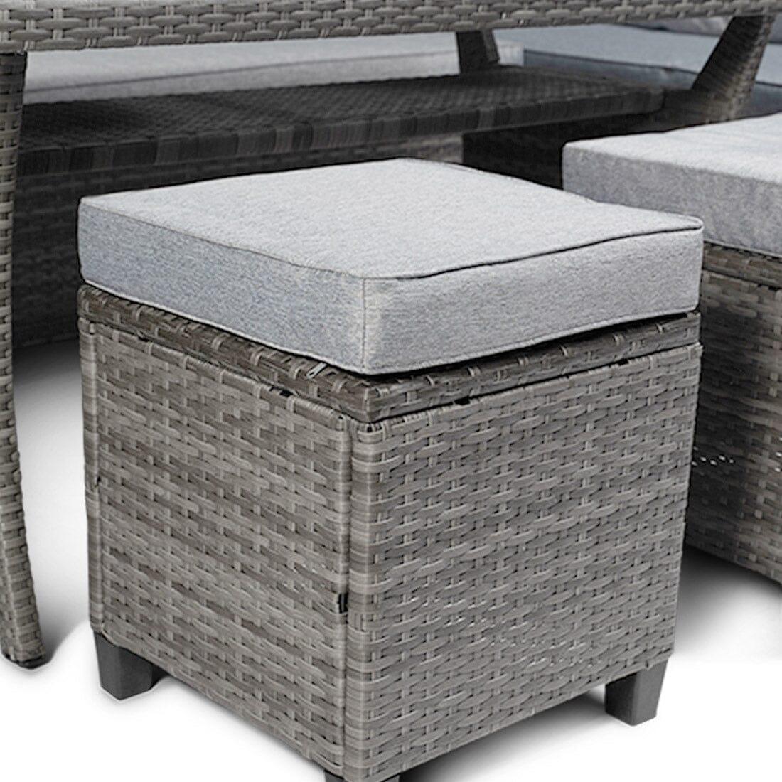 Outlet - Aston 9 Seater Rattan Garden Corner Sofa Set with Grey Lean Over Parasol - Polywood Top - Grey