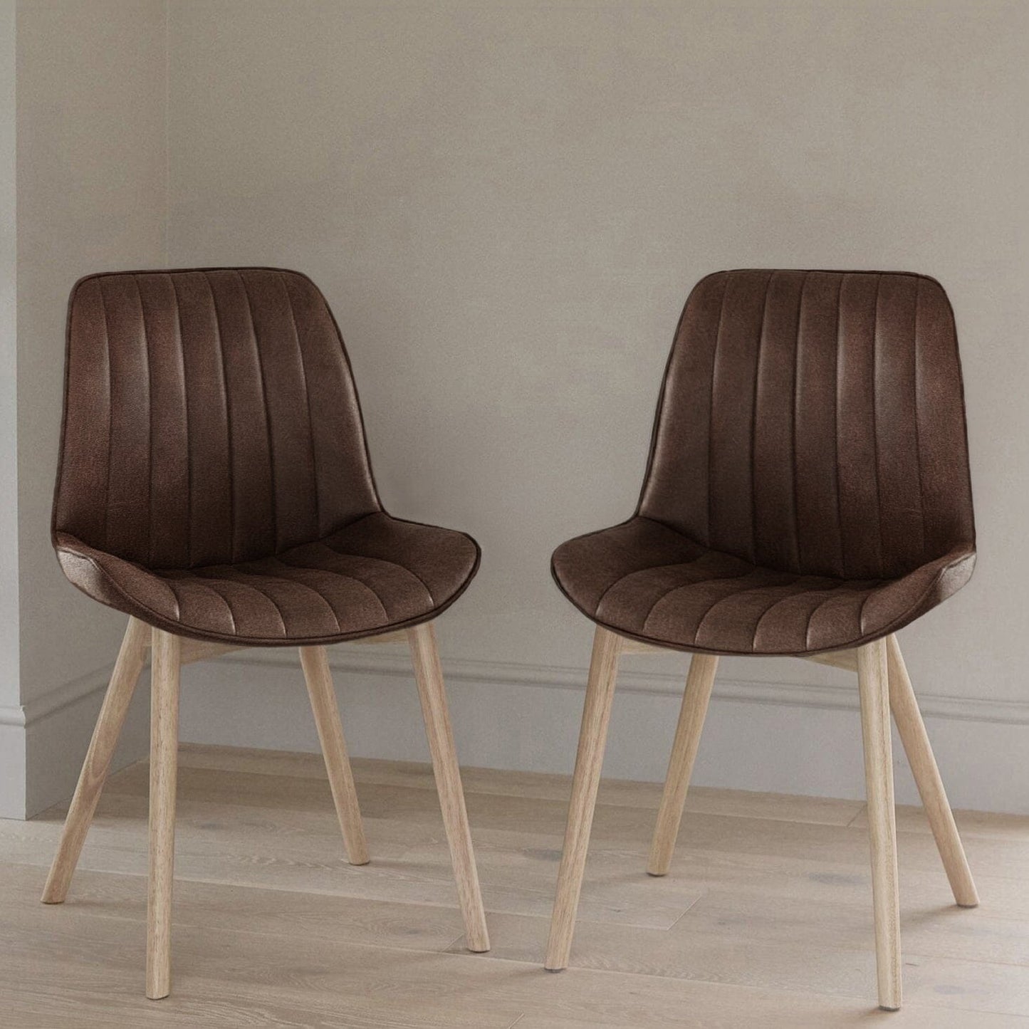 Bella Saddle Brown Dining Chairs - Set of 2 - Whitewash Oak Legs