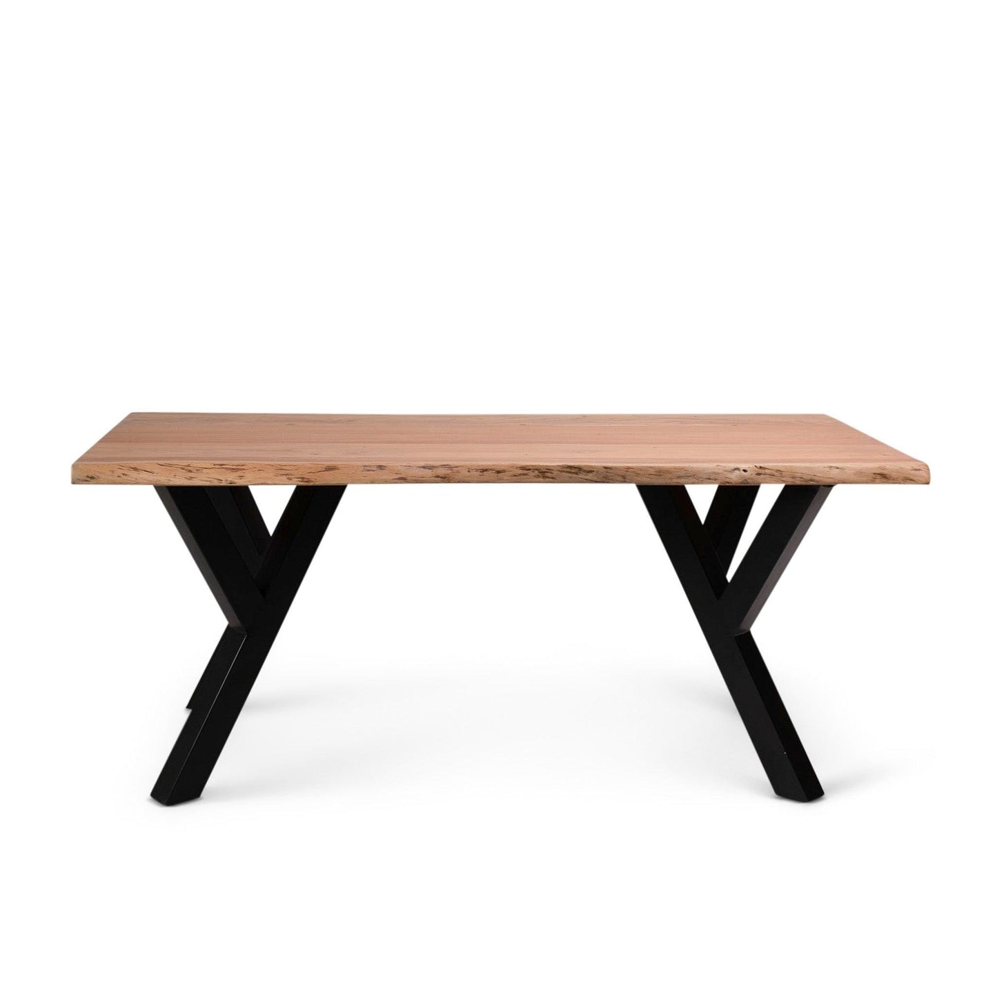 Bosco Acacia Wood Dining Table Set - 6 Seater - Bosco Dining Benches - Black Legs