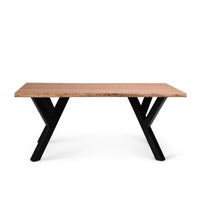 Bosco Acacia Wood Dining Table Set - 6 Seater - Bosco Dining Benches - Black Legs